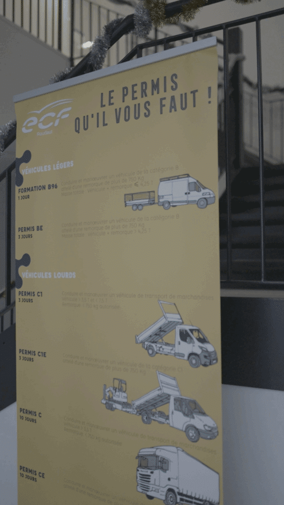 Poster ECF  présentant les permis de conduire B96, BE, C1, C1E, C, CE.